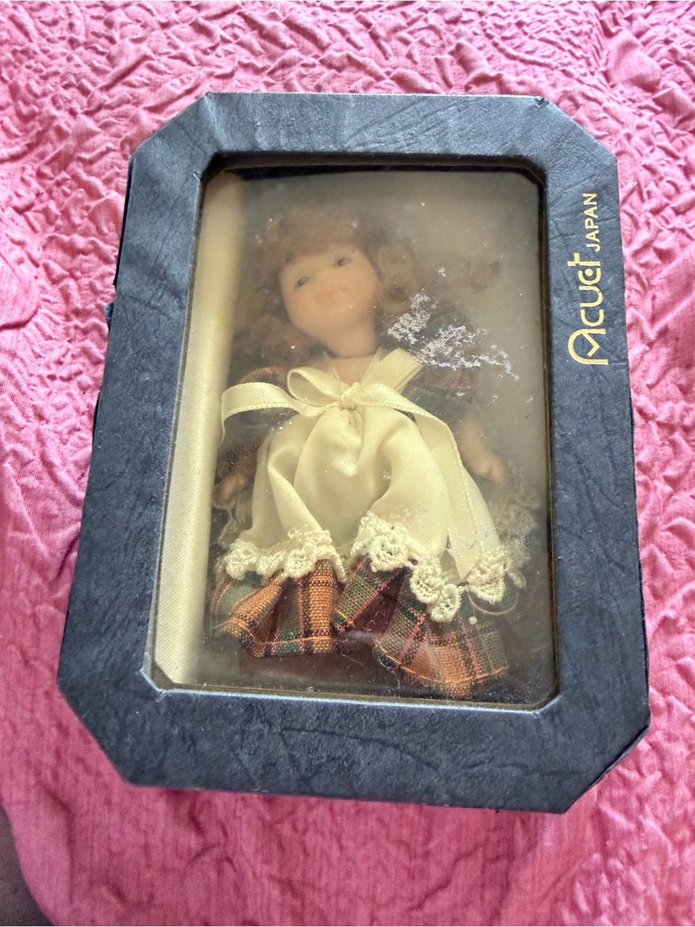 Vintage Girls' Cream & Plaid Doll Dress